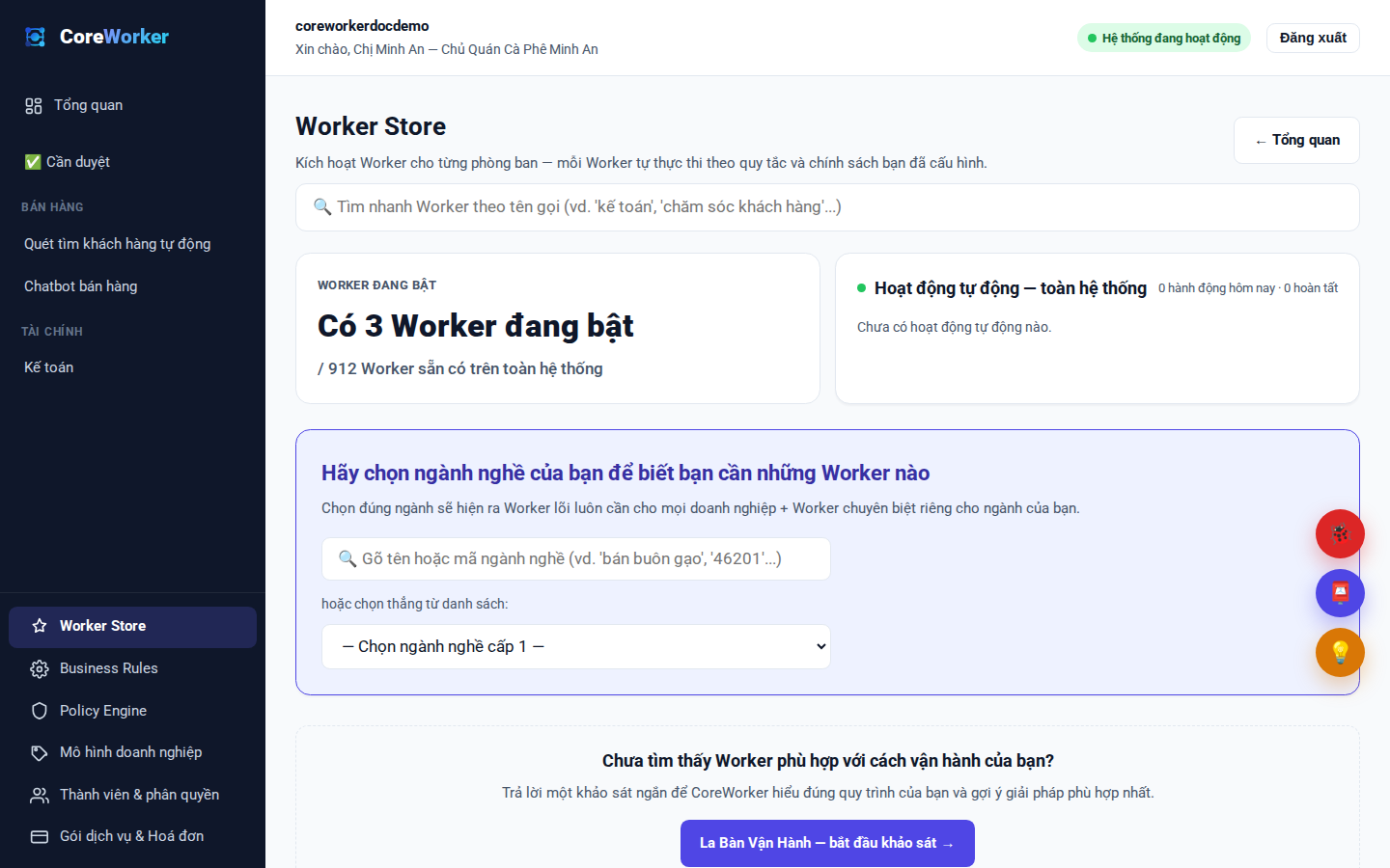 Bước 1: Vào kho Worker, tìm đúng Worker cho nghề của mình rồi bấm bật